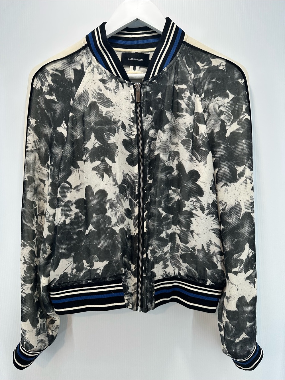 Karen Millen Floral Bomber Jacket 100% Silk Shell